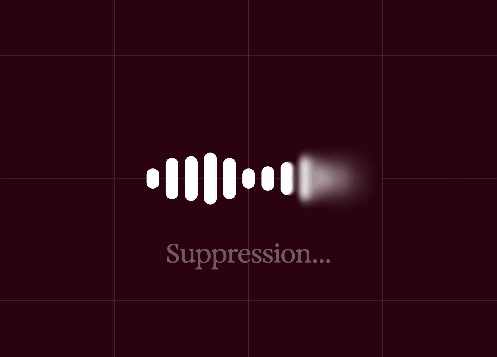 A white sound wave graphic fading out on a dark red background, with the text "deleting..." below.